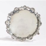 George III silver card tray, London 1763, makers mark rubbed, with shell and scroll cast rim, the