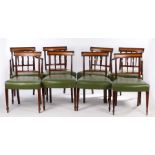 Set of eight Victorian mahogany dining chairs, with satinwood inlaid curved cresting rails reeded