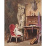 John Absolon (1815-1895) Small girl seated on a chair, watercolour, 20cm x 25cm