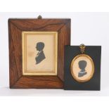 Two silhouettes to include a mid 19th century silhouette of a young man in profile, titled Adam