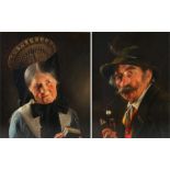 Albert Wagner (1924-2006) A Pair, gentleman with a moustache and smoking a pipe, together with a