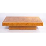 HK maple veneered coffee table, with two frieze drawers, on a plinth base, 160cm wide, 95cm deep