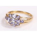 9 carat gold ring, set with purple stones, ring size O