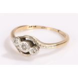 9 carat gold diamond set ring, with a three diamonds to the head, ring size N (AF)