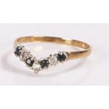 9 carat gold sapphire ring, set with sapphires and clear stones, ring size O