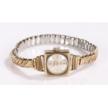 Acurrist 9 carat gold ladies wristwatch, with a signed silvered dial, the case 14mm diameter