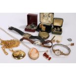 Jewellery and watches, to include two cameo brooches, Accurst Wristwatch, pocket watch, cufflinks,