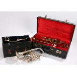 Boosey & Hawkes trumpet, cased, together with a W Brown & Sons cornet AF, cased, (2)