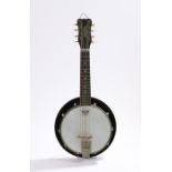 Jetel banjo mandolin, with mother-of-pearl inlaid fretboard