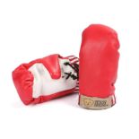 Ed Sheeran's miniature novelty boxing gloves, Teddy House, in red and white, 9.5cm long, (2). All of