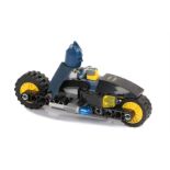 Ed Sheeran's Lego Batman with Batcycle, with Batman seated on the bike. All of the Ed Sheeran