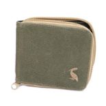 Ed Sheeran's wallet, in green and cream cloth, worn. All of the Ed Sheeran Collection has come