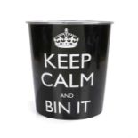 Ed Sheeran's bedroom bin, in black with the text Keep Calm and Bin it. All of the Ed Sheeran
