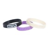 Ed Sheeran's wristbands, each in rubber, to include a STRENGTH in violet, Example in black and a