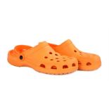 Ed Sheeran's Crocs style shoes, Hollandia Cloggz, in bright orange, size 10. All of the Ed Sheeran