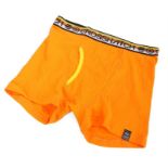 Ed Sheeran's boxer shorts, Cross hatch to the elastic strap, bright orange colour, size M. All of