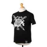 Ed Sheeran's t-shirt, DXL Clothing, with a shield and cross swords design, size L. All of the Ed