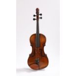 19th Century Head fiddle violin, bears the label C. Heckeniauer St Iuis, also with another paper