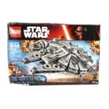 Ed Sheeran's Star Wars Millennium Falcon Lego set, 75105, opened box unbuilt with pieces in packets.