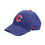 Ed Sheeran's baseball cap, Chicago Cubs American baseball team, in blue and red. All of the Ed