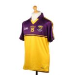 Ed Sheeran's Loch Garman (Wexford) Hurling top, in purple and yellow, number 15, badge to the