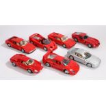 Seven Burago 1:18 scale model Ferraris to include 250 Le Mans (1965), 456GT (1992), GTO (1984),