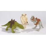 Kenner Star Wars A New Hope Patrol Dewback figure, the Empire Strikes Back Tauntaun figure with open