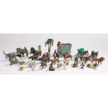 Collection of Britains and other lead zoo animals, farm animals, trees, fences etc. (qty)