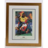 Pele signed picture, of Pele in a Brazil kit, signed to the bottom of the picture, together with a