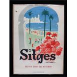 Sitges Spain poster, Goldener Strand Des Mittelmeers, Rey Padilla, printed by Crisol, 48cm x 67cm