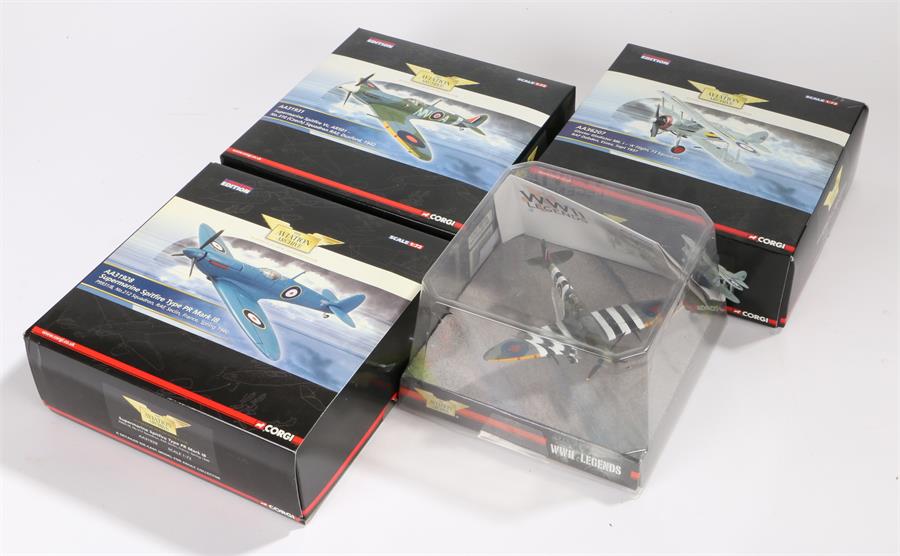 Four 1/72 scale Corgi Aviation Archive diecast model fighter planes comprising of Gloster