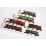 Six model steam engines on wooden presentation bases, to include LNER "Flying Scotsman", Schools