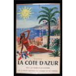 The French Riviera poster, La Cote D'Azur, Herve Baille, 62cm x 100cm