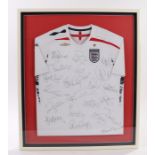 Of football interest, a replica signed England Shirt hand signed by 22 players 2007-2009 with