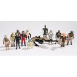 Star Wars figures, R2-D2, Luke Skywalker (Jedi Knight outfit), IG88, speeder bike, Biker Scout,