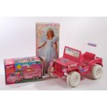 Power Wheels battery operated Jeep with "Camp Barbie" livery, Barbie horse trailer, housed in its