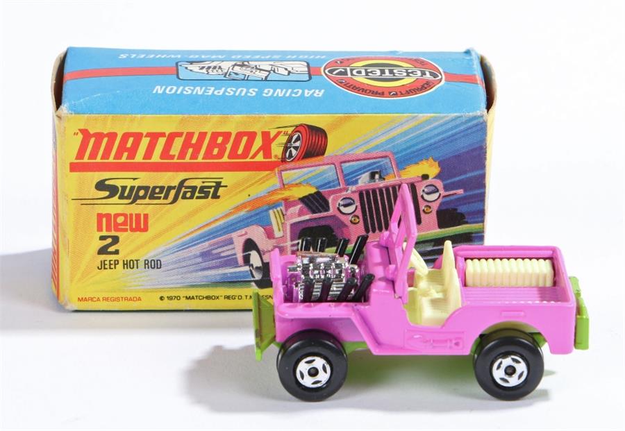 Matchbox Linsey Superfast diecast boxed model vehicle, No 2 Jeep Hot Rod