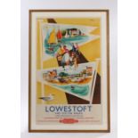 Railway poster, "Lowestoft and Oulton Broad, where Broadland meets the sea", the poster with two