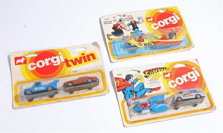 Corgi, to include Superhero's superman 2506, Corgi Twin 2502 and Corgi Popeye & Olive Oyl 2508, (3)