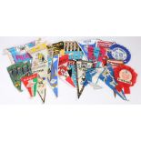 Eighteen football club pennant flags and rosettes,dating from the mid to late 1960's to include