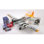 Petrol powered remote controlled model P51D Mustang, together with a Futaba 6EX-PCM controller and