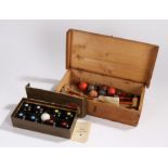 B & A indoor carpet bowls, boxed, Table Croquet set housed in a wooden box (2)