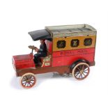 Lehmann 585 clockwork tinplate Royal Mail van, the van finished in red and brown, open drivers