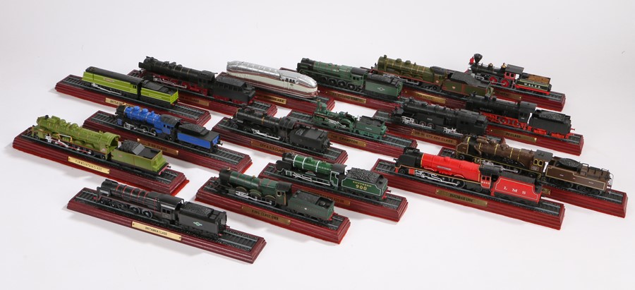 Twenty locomotive legends series model trains, including the Flying Scotsman, together with