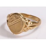9 carat gold signet ring, ring size V, 3 grams