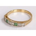 9 carat gold ring, with green and clear stones