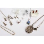 Silver jewellery, to include earrings, locket and necklace, chains, pendants and rings, (qty)