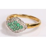 9 carat gold ring, set with green and clear stones, ring size P