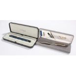 Parker fountain pen, in blue, boxed, together with a boxed Quill pen, (2)