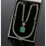 Fine and impressive Columbian emerald, diamond and pearl set necklace, the Columbian emerald at 27.